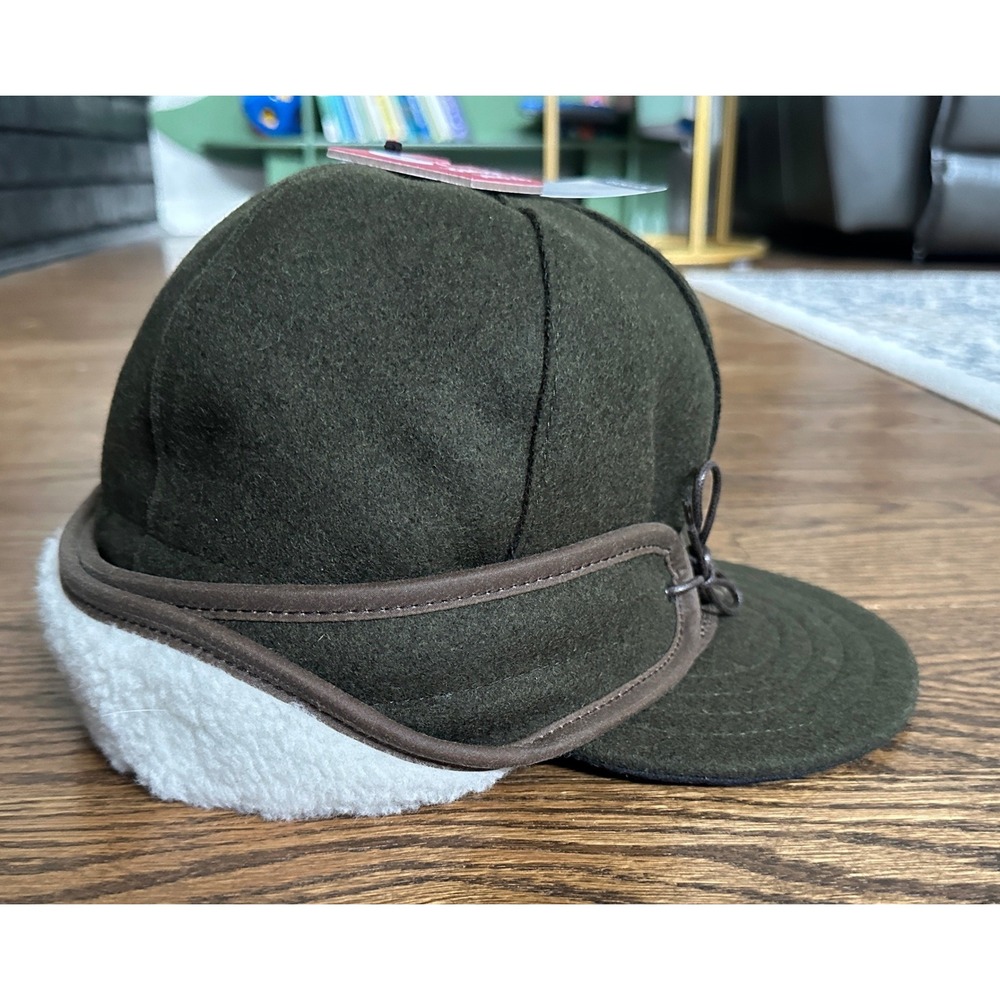 Stormy Kromer The Rancher Cap Men 7 3/4 Olive Green Wool Winter Hat Flaps New